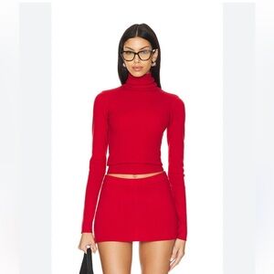 Frankie’s Bikinis Milo Cloud Knit Turtleneck Sweater set Small and skirt XS Red